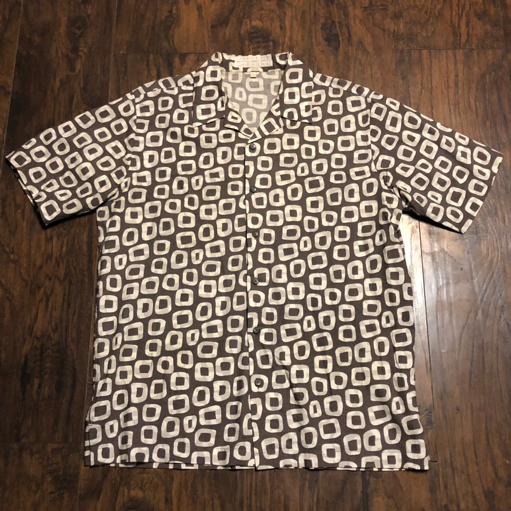 Perry Ellis Square Pattern Button Up Shirt Size M